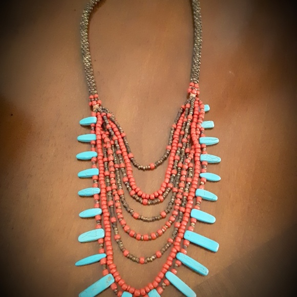 Southwest Bead Kumihimo Necklace Copper Turquoise - Picture 2 of 8